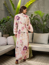 Women's Beige Casual Printed Fit & Flared Full Sleeves Dress