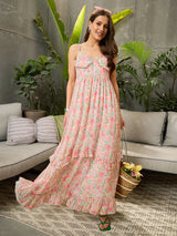 Women's Pink Casual Printed Fit & Flared Sleeveless Dress