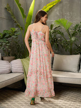 Women's Pink Casual Printed Fit & Flared Sleeveless Dress