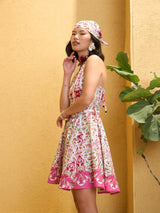Women's Pink Casual Printed Fit & Flared Sleeveless Dress