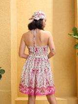 Women's Pink Casual Printed Fit & Flared Sleeveless Dress