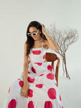 Women's White Casual Printed Fit & Flared Sleeveless Dress