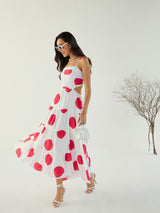 Women's White Casual Printed Fit & Flared Sleeveless Dress