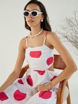 Women's White Casual Printed Fit & Flared Sleeveless Dress