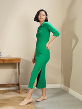 Women's Green Casual Solid Slim Fit Three Quarter Sleeves Dress