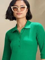 Women's Green Casual Solid Slim Fit Three Quarter Sleeves Dress