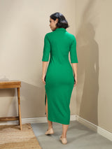 Women's Green Casual Solid Slim Fit Three Quarter Sleeves Dress