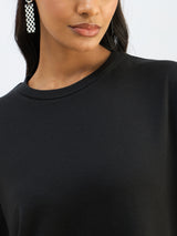 Women's Black Casual Solid Oversized Fit Half Sleeves Dress