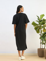 Women's Black Casual Solid Oversized Fit Half Sleeves Dress