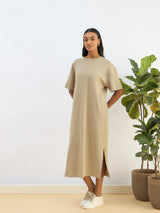 Women's Olive Casual Solid Oversized Fit Half Sleeves Dress