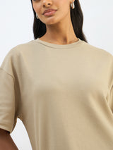 Women's Olive Casual Solid Oversized Fit Half Sleeves Dress