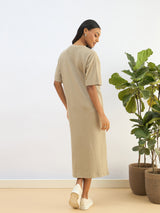Women's Olive Casual Solid Oversized Fit Half Sleeves Dress