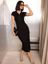 Women's Black Casual Solid Regular Fit Half Sleeves Dress