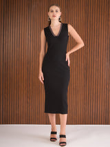 Women's Black Casual Solid Regular Fit Sleeveless Dress