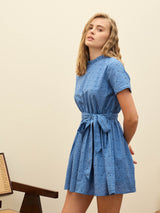 Women's Blue Casual Solid Fit & Flared Half Sleeves Dress