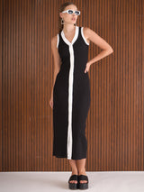 Women's Black Casual Solid Slim Fit Sleeveless Dress