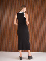 Women's Black Casual Solid Slim Fit Sleeveless Dress