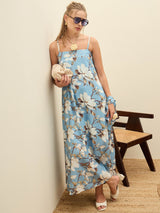 Women's Blue Casual Printed Oversized Fit Sleeveless Dress