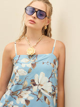 Women's Blue Casual Printed Oversized Fit Sleeveless Dress