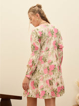 Women's Beige Casual Printed Oversized Fit Full Sleeves Dress