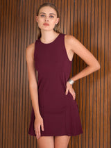 Women's Maroon Casual Solid Slim Fit Sleeveless Dress