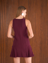 Women's Maroon Casual Solid Slim Fit Sleeveless Dress