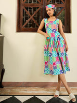 Women's Multicolor Casual Printed Fit & Flared Sleeveless Dress