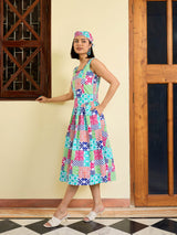 Women's Multicolor Casual Printed Fit & Flared Sleeveless Dress