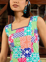 Women's Multicolor Casual Printed Fit & Flared Sleeveless Dress