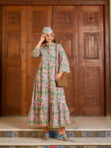 Women's Green Casual Printed Regular Fit Three Quarter Sleeves Dress