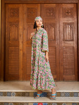 Women's Green Casual Printed Regular Fit Three Quarter Sleeves Dress