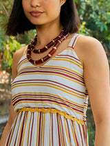 Women's White Casual Striped Fit & Flared Sleeveless Dress