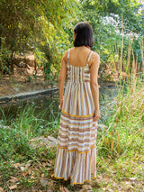 Women's White Casual Striped Fit & Flared Sleeveless Dress