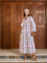 Women's White Casual Printed Fit & Flared Full Sleeves Dress