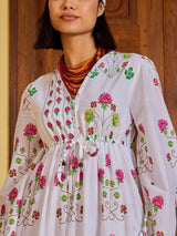 Women's White Casual Printed Fit & Flared Full Sleeves Dress
