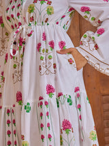Women's White Casual Printed Fit & Flared Full Sleeves Dress
