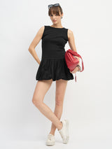 Women's Black Casual Solid Slim Fit Sleeveless Dress