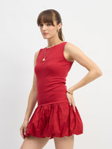Women's Red Casual Solid Slim Fit Sleeveless Dress