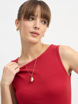 Women's Red Casual Solid Slim Fit Sleeveless Dress