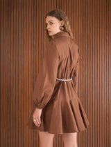 Women's Brown Casual Solid Fit & Flared Full Sleeves Dress