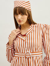 Women's Brown Casual Striped Regular Fit Full Sleeves Dress