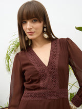 Women's Brown Casual Solid Fit & Flared Full Sleeves Dress