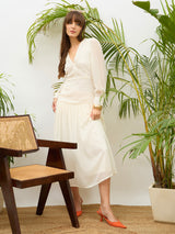 Women's White Casual Solid Fit & Flared Full Sleeves Dress