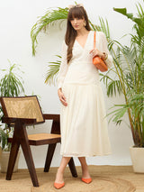 Women's White Casual Solid Fit & Flared Full Sleeves Dress