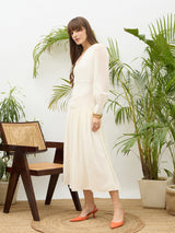 Women's White Casual Solid Fit & Flared Full Sleeves Dress