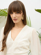Women's White Casual Solid Fit & Flared Full Sleeves Dress