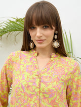 Women's Neon Green Paisley Button Down Short Casual Dress