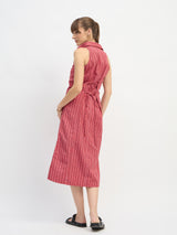 Women's Red Casual Striped Regular Fit Sleeveless Dress