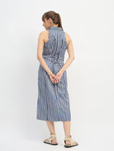 Women's Blue Casual Striped Regular Fit Sleeveless Dress