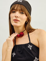 Women's Black Embroidered Strappy Short Casual Dress